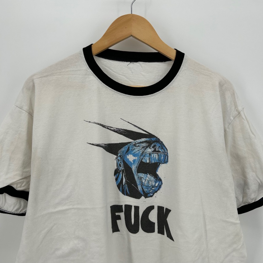 Punk Screaming Graphic Ringer T-Shirt XL White Black vulgar